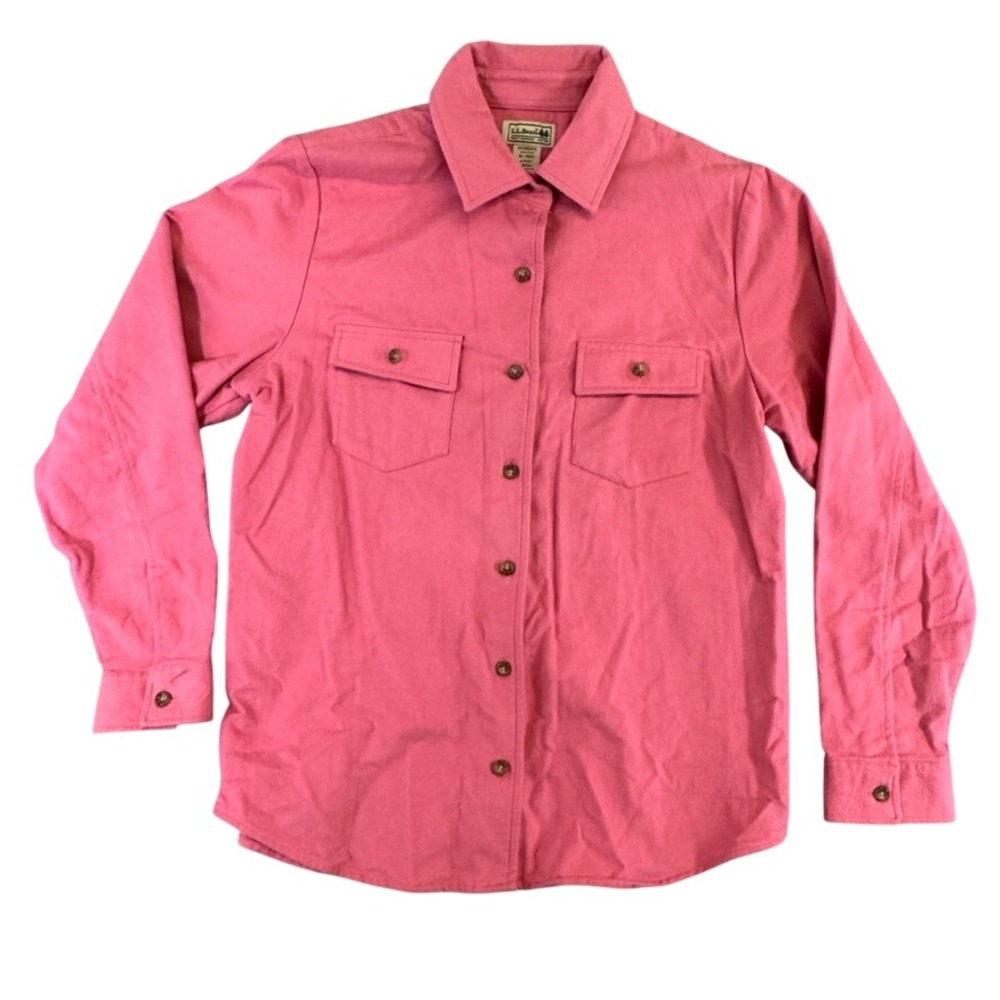 LL Bean Womens Medium Chamois Cloth Shirt Pink Cotton Button Down 0FCK1